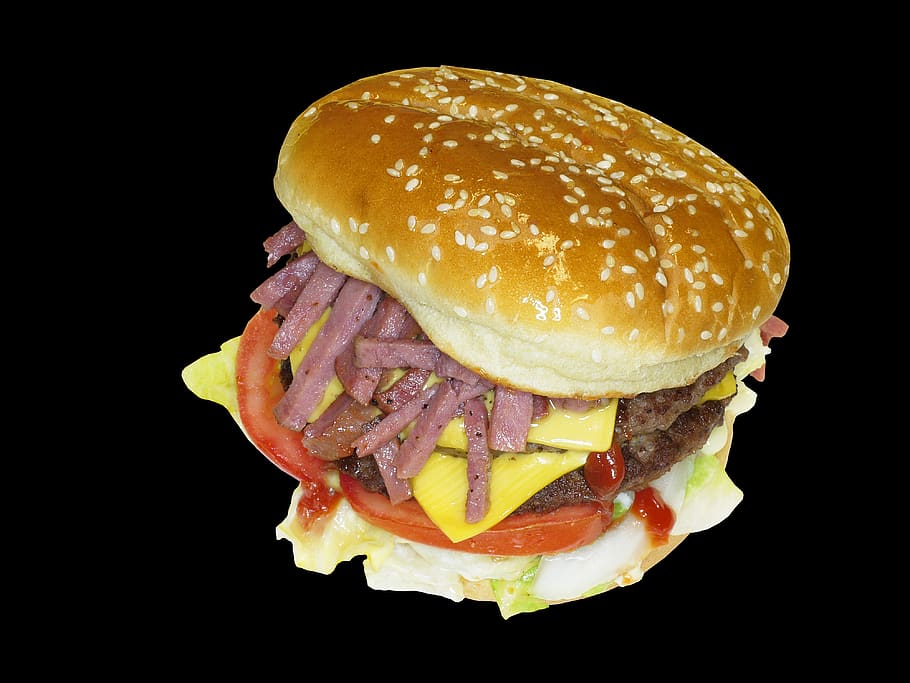 hamburger, pastrami, cheese burger, fastfood, sandwich, studio shot, HD wallpaper