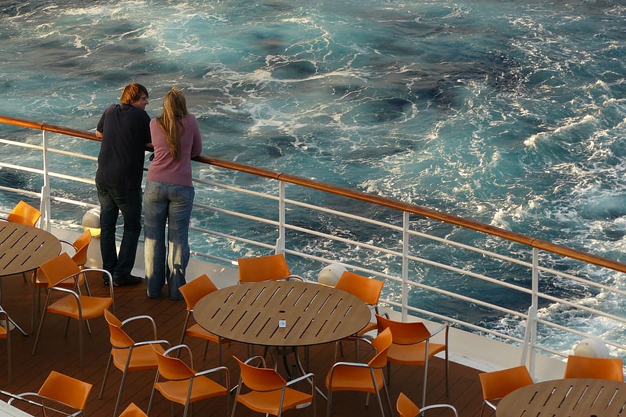 man and woman standing near body of water, pair, human, cruise HD wallpaper