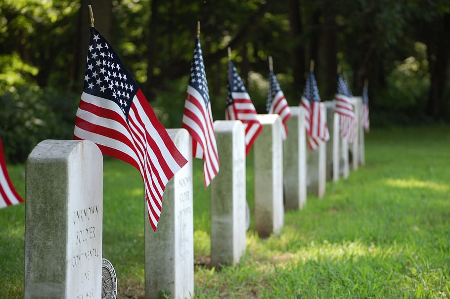USA flag flaglet at daytime, graves, united states, cemetery