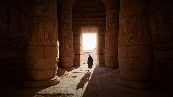 person standing inside ruins during daytime, egypt, tomb, columns HD wallpaper