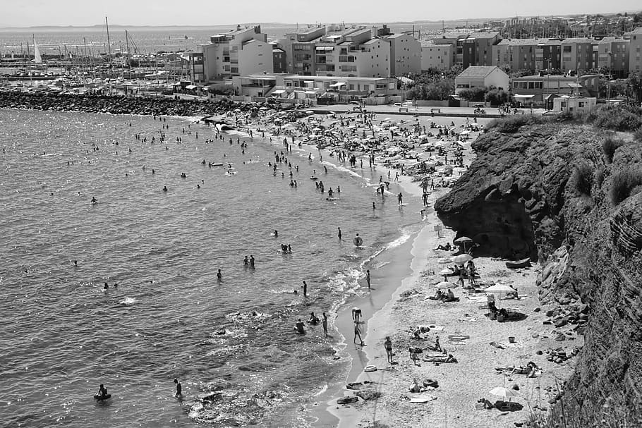 beach, vacancy, sea, sandy beach, parasol, beautiful beach HD wallpaper