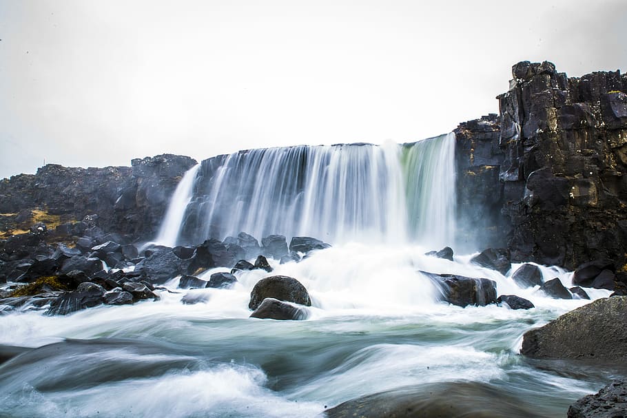 white water falls, waterfall, cascade, river, stream, rock HD wallpaper