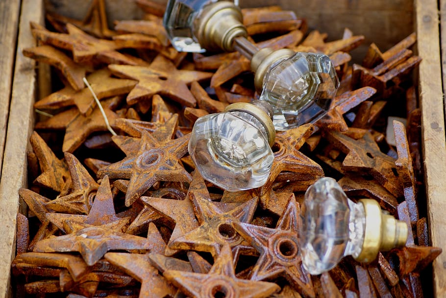 decor, knobs, stars, door, rust, texture, old, design, vintage HD wallpaper