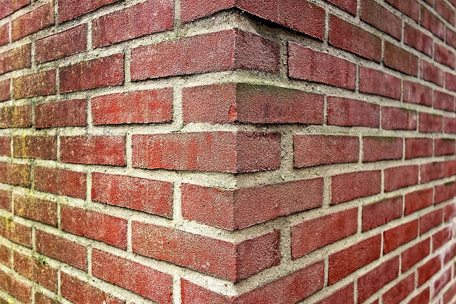 wall, brick wall, red brick wall, corner, diverge, perspective HD wallpaper