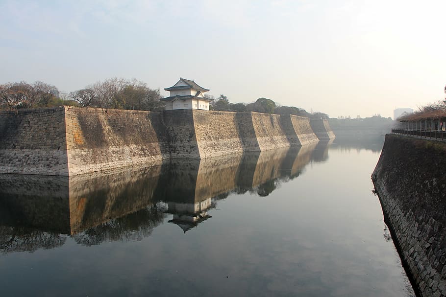 castle, moat, sluiceway, japan, osaka, osaka castle, tourist destination HD wallpaper
