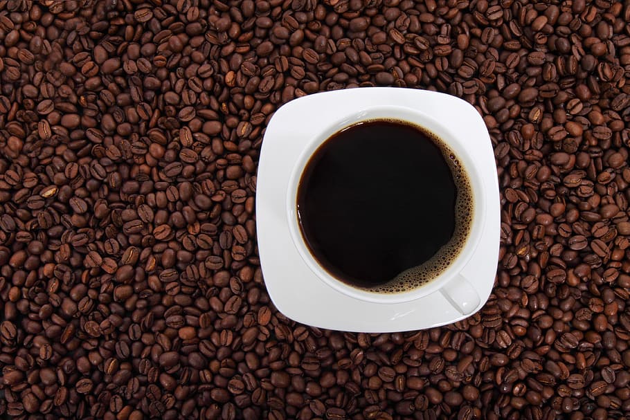 cup of coffee with saucer on coffee beans wallpaper, background HD wallpaper