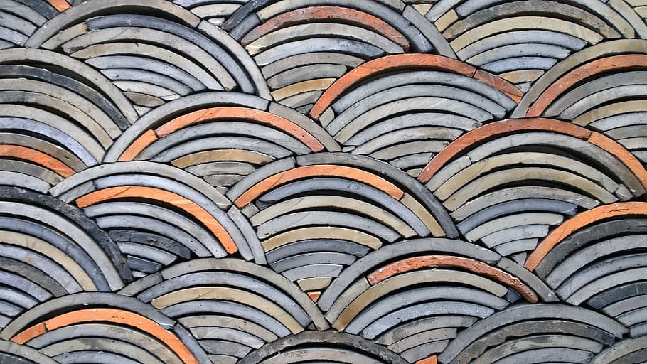 blue and orange illustration, tile, organization, exterior materials HD wallpaper