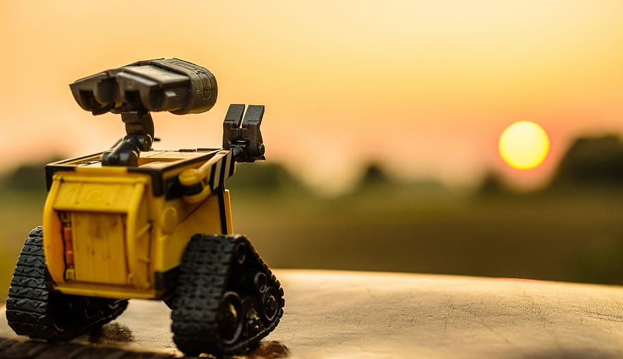 selective photo of a cars character toy, Disney Pixar Wall-E robot miniature
