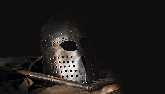gray knight helmet with battle axe, vikings, tool, armor, history HD wallpaper