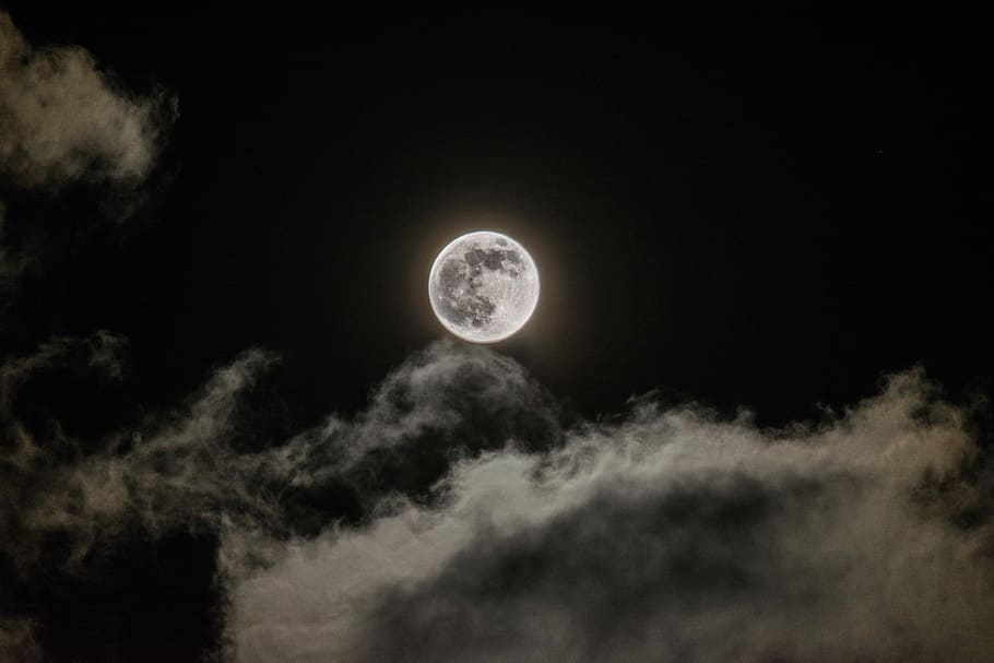 Moon, Night, Dark, Moonlight, sky, full, nature, midnight, lunar HD wallpaper