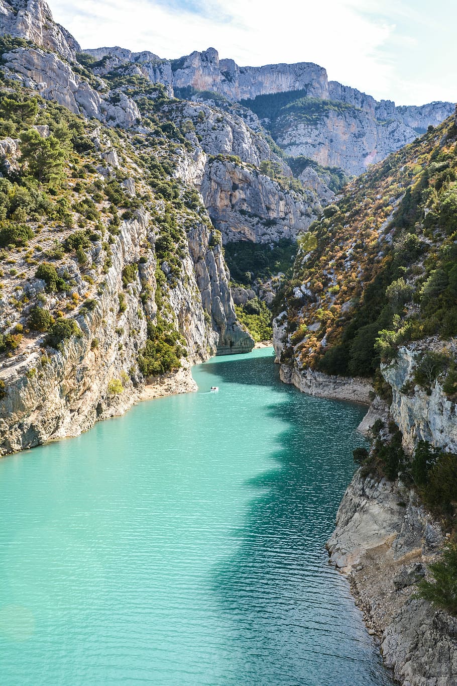 calm body of water surrounded by rock mountain, france, lac de sainte-croix, HD wallpaper