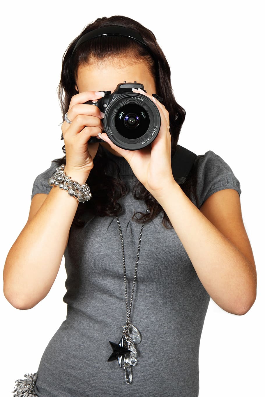 woman holding DSLR taking photo, camera, digital, equipment, female, HD wallpaper