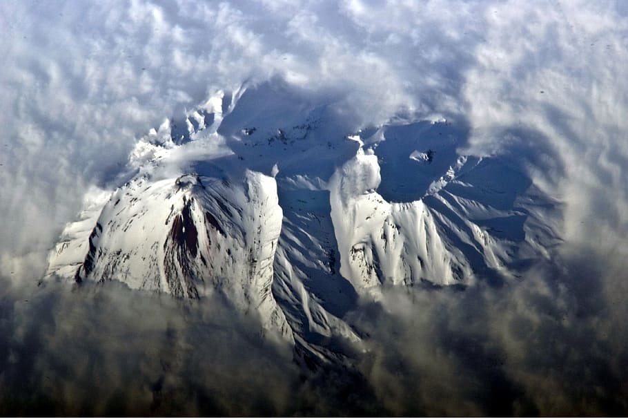 russia, avachinsky volcano, mountains, snow, landscape, satellite image, HD wallpaper