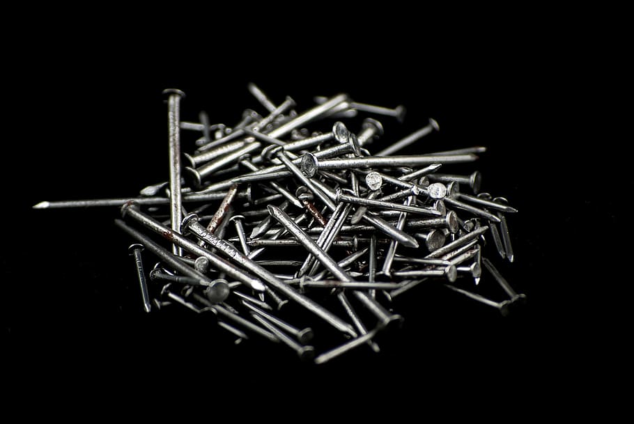 gray metal nail lot, nails, tools, nailing, the mystery of the HD wallpaper