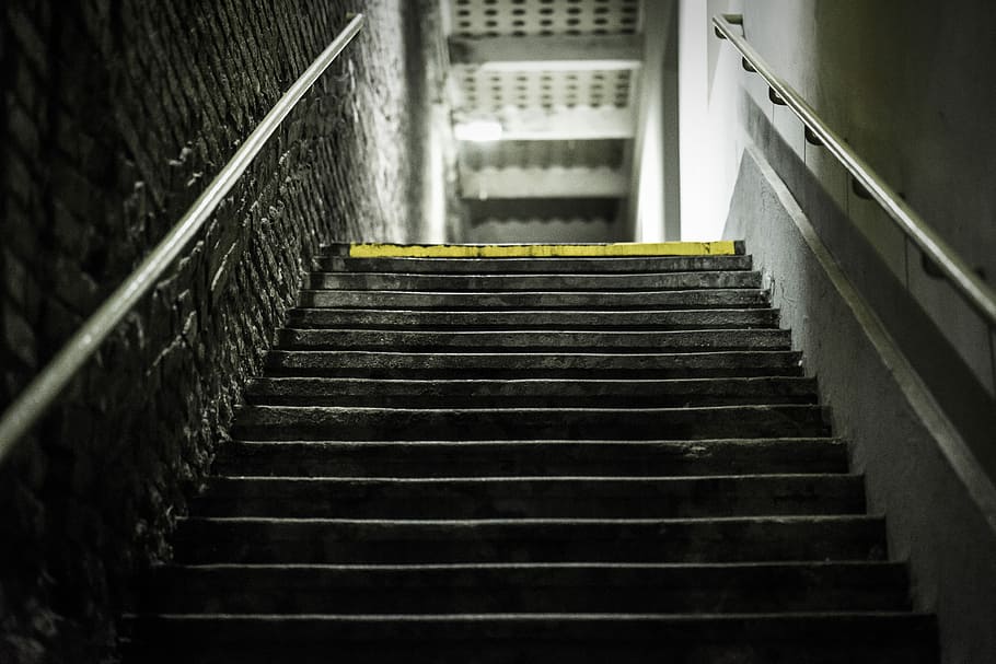 black and gray high angle concrete stairs, low-angle photography of stairway