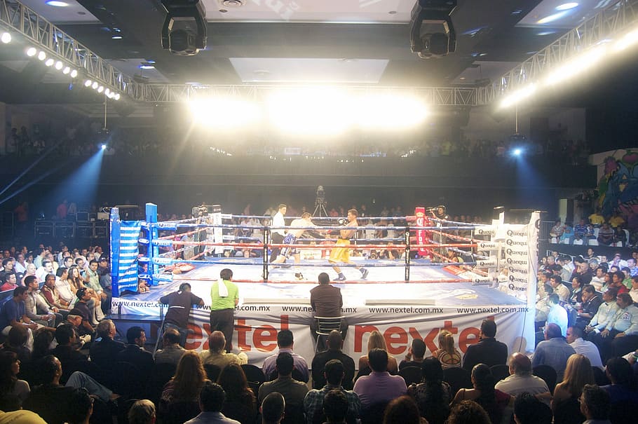 two boxers on ring surrounded with people, Sport, Cancun, Boxing