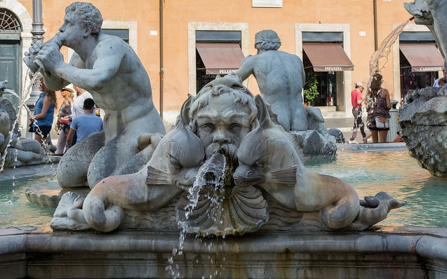 rome, moor fountain, piazza navona, italy, statue, sculpture, HD wallpaper