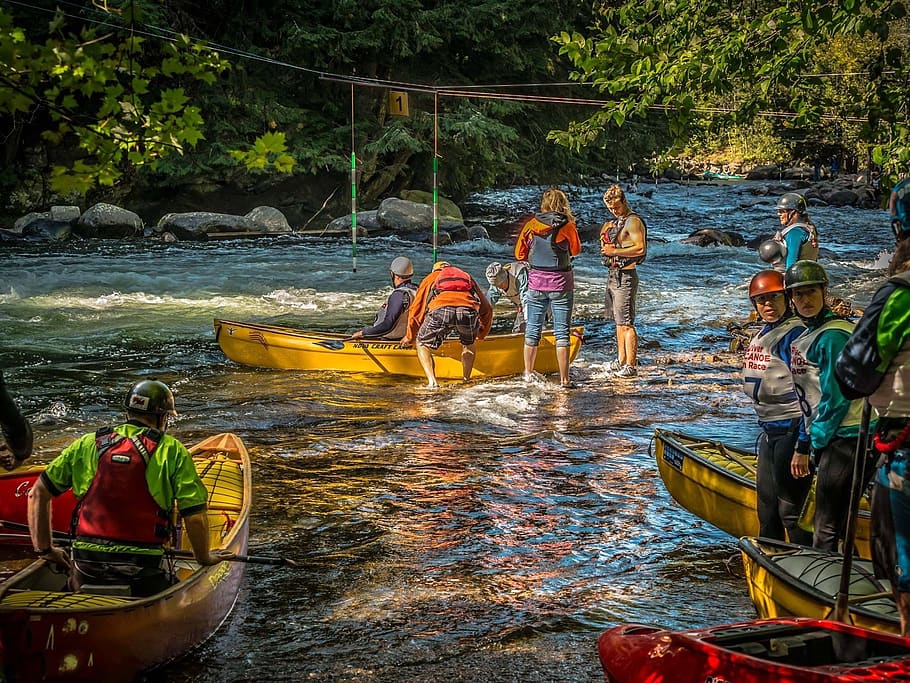 canoe, race, river, water, nautical vessel, group of people HD wallpaper