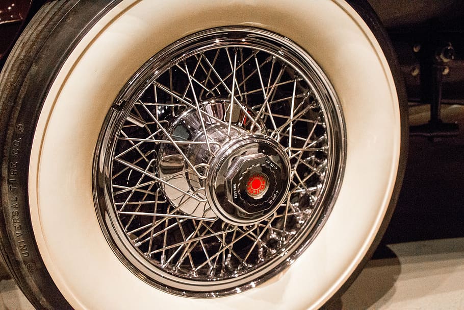 spokes, chrome, wheel, whitewall, tire, vintage, old, luxury