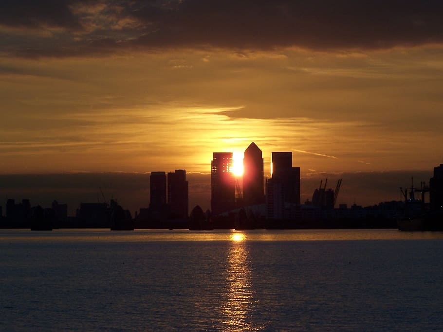 thames, river, sunset, silhouette, skyline, cityscape, london HD wallpaper