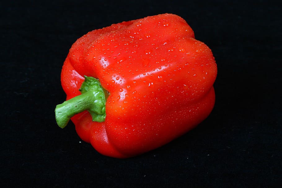 red, sweet pepper, vegetable, food and drink, freshness, black background HD wallpaper