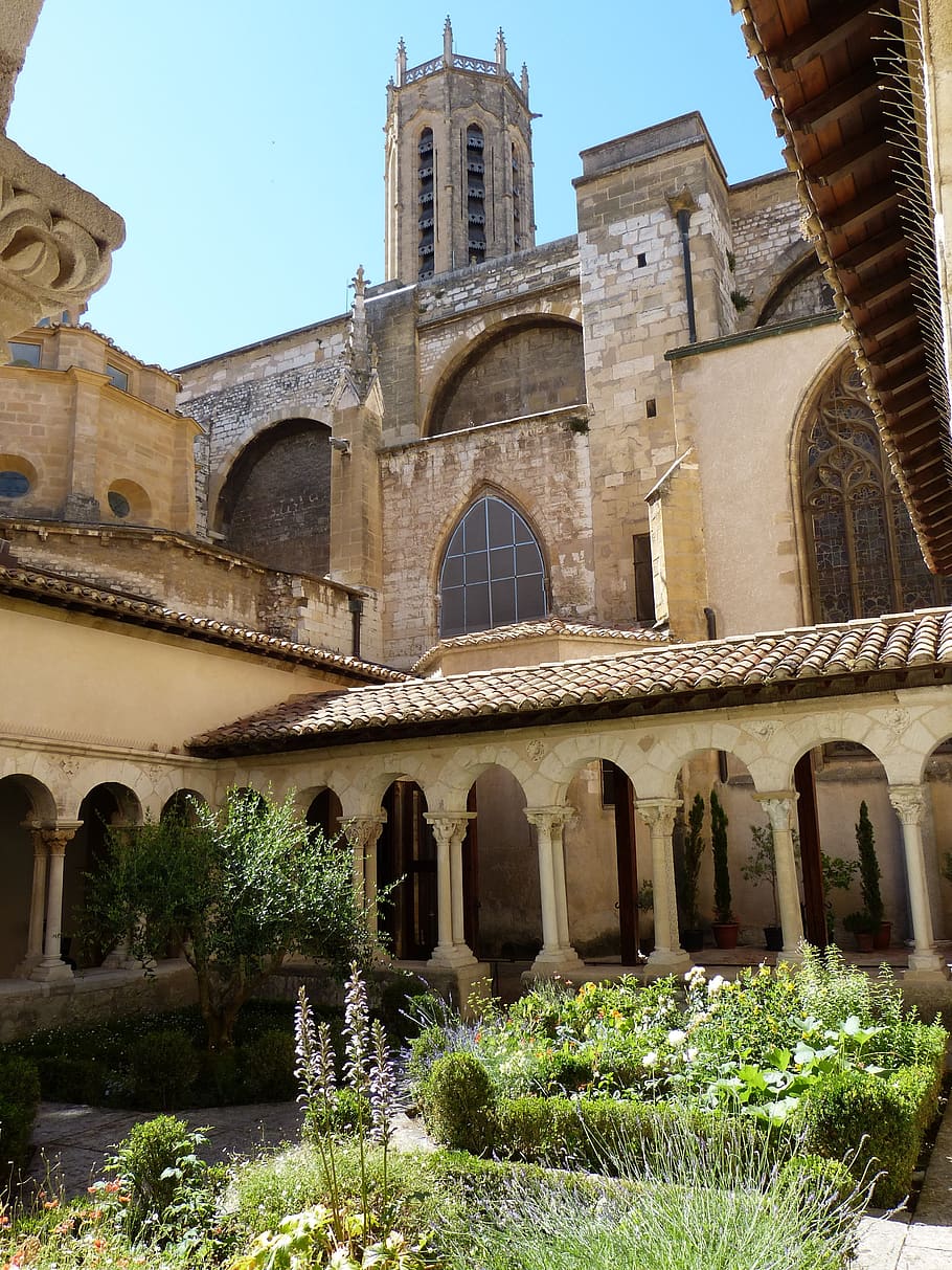 church, cloister, garden, monastery, architecture, rhaeto romanic