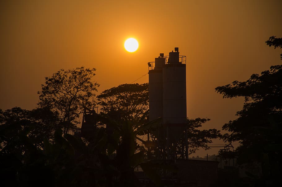 sunset, tree, evening, time, sky, architecture, orange color HD wallpaper