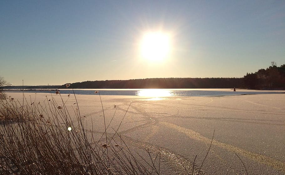 winter, solar, snow, sky, water, tranquility, sunlight, tranquil scene HD wallpaper