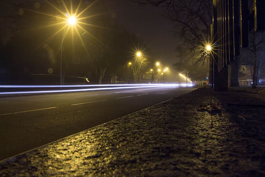 Night, Light, long break, illuminated, long exposure, lens flare HD wallpaper