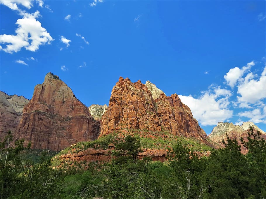 mountains, blue sky, dramatic, utah, hiking, rock, rock - object HD wallpaper
