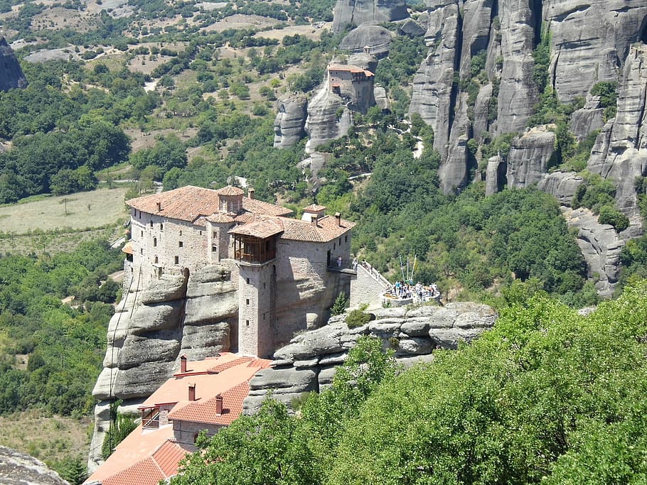 meteora, monastery, rock, cliff, architecture, christian, greece HD wallpaper