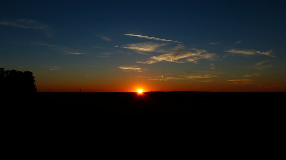 sunset, sky, clouds, fireball, sonnenkugel, glow, morgenrot HD wallpaper