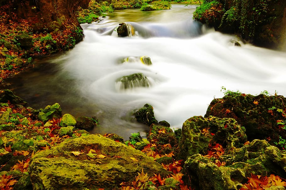nature, long exposure, green, water, waterfall, antalya, landscape, HD wallpaper