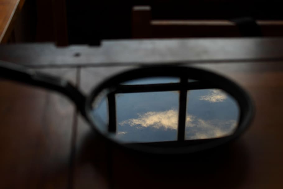 skillet, sky, clouds, blue sky, kitchen, reflection, mirror HD wallpaper