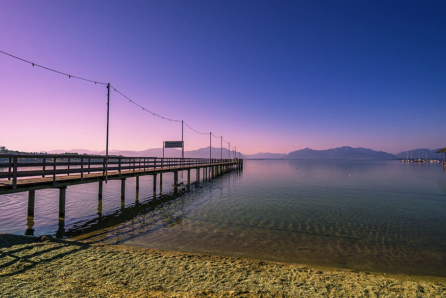 web, mystical, chiemsee, bridge, boardwalk, nature, mood, sky HD wallpaper