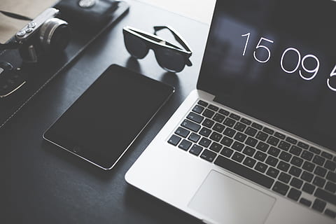 black iPad mini and gray and black laptop computer, apple, business HD wallpaper