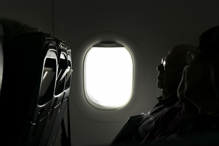 two person sitting inside of airplane, man sitting on plane seat, HD wallpaper