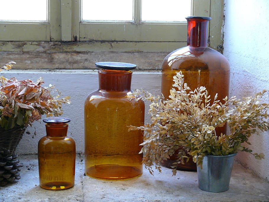 Still Life, Window, Bottles, Light, flower, jar, herbal medicine HD wallpaper