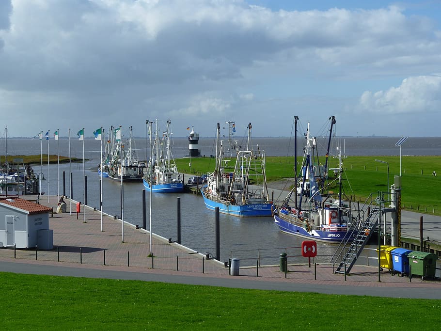 Port, Cutter, Boot, Water, summer, holiday, fischer, cloud - sky HD wallpaper