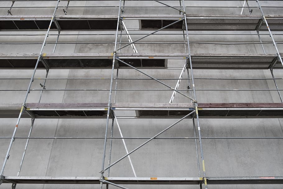 gray scaffolding on building, site, construction, construction work HD wallpaper