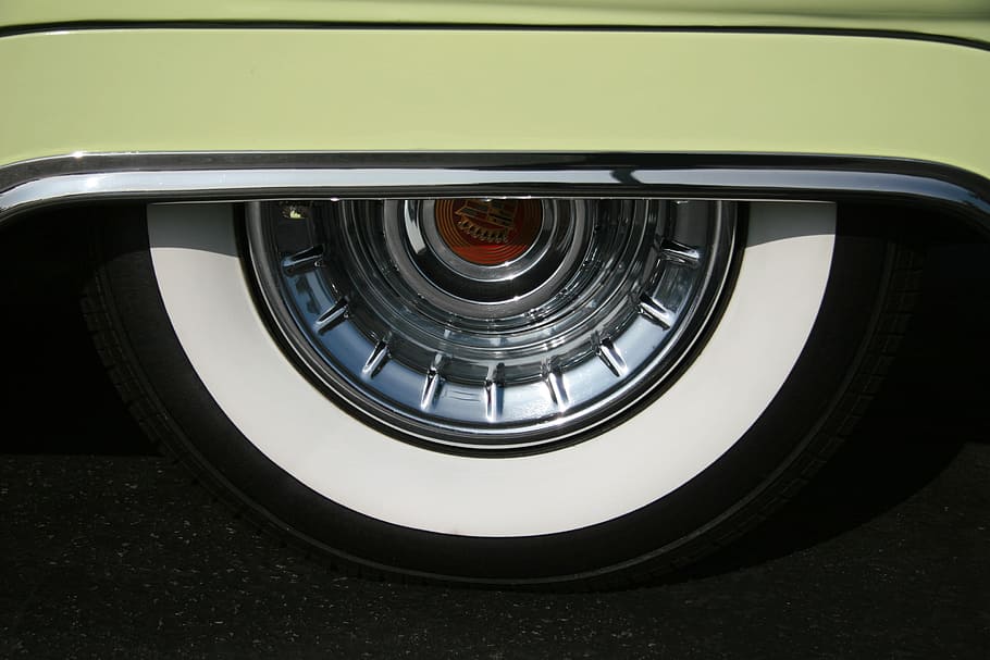 chrome auto-wheel with white and black tire, mint, classic HD wallpaper