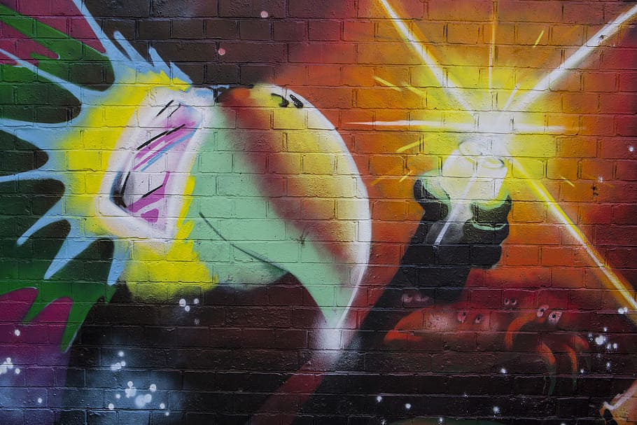 Street art captured on an urban wall, brick, graffiti, light HD wallpaper