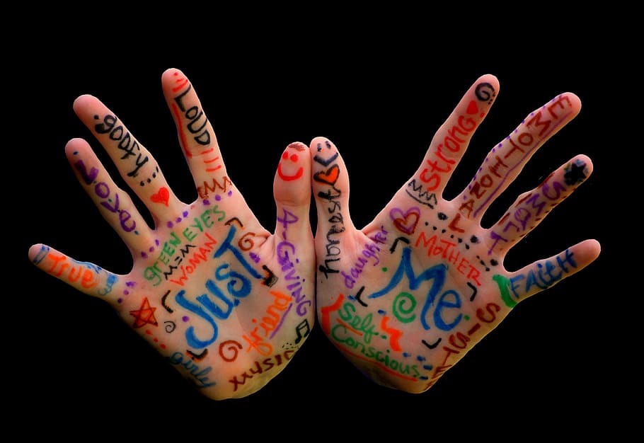 hands, words, importance, finger, expression, colorful, marker, HD wallpaper