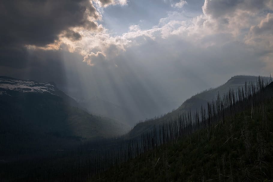 landscape photography of tree covered mountain, mountains, clouds HD wallpaper