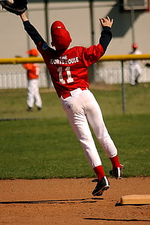 baseball, catching, leaping, baseball cap, boy, youth, little league HD wallpaper