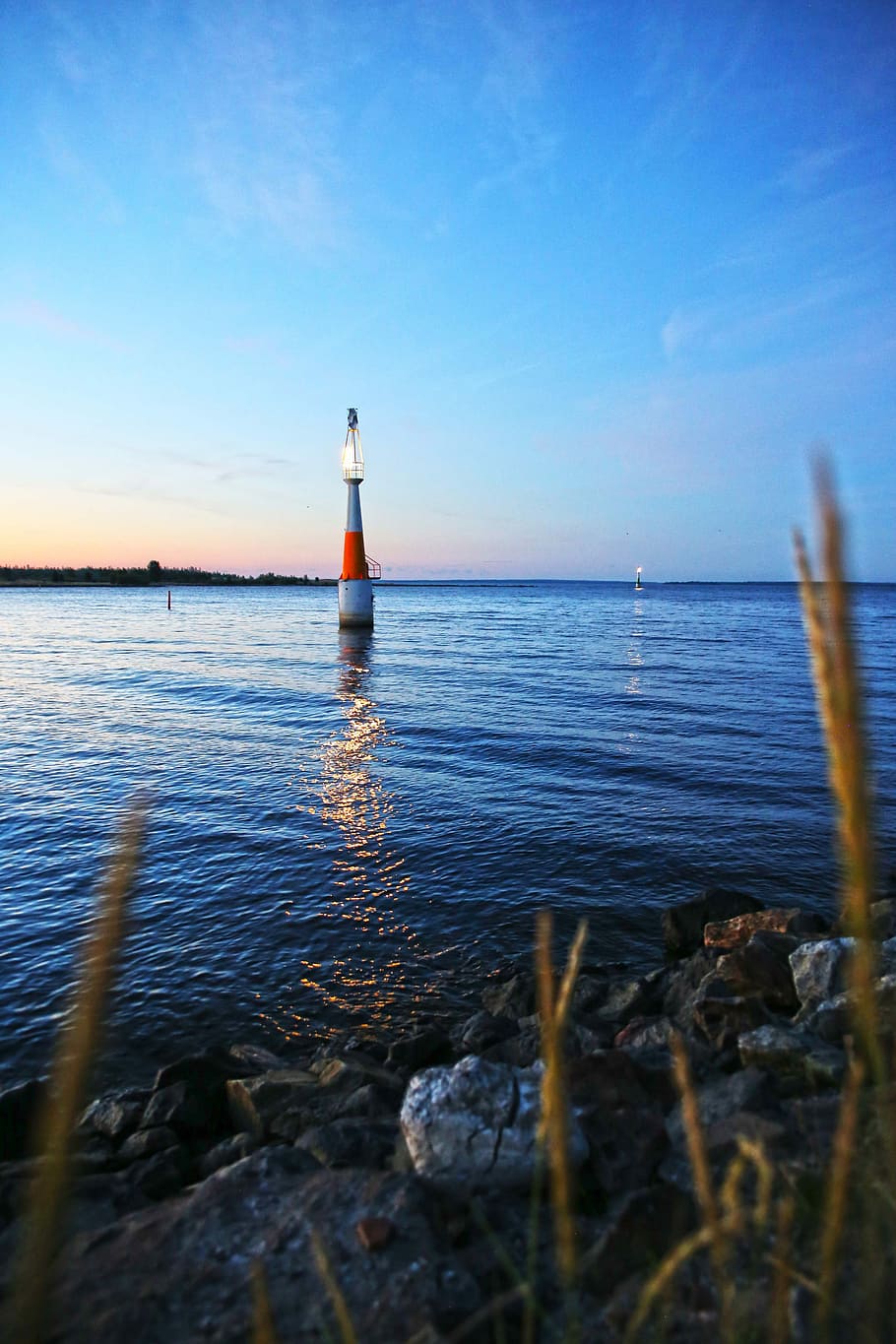 Lighthouse, Sea, Fairway, Water, summer, blue sky, navigation, HD wallpaper