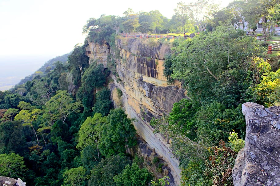 landscape, nature, rocks, forest, beautiful, cliff, cliffside, HD wallpaper