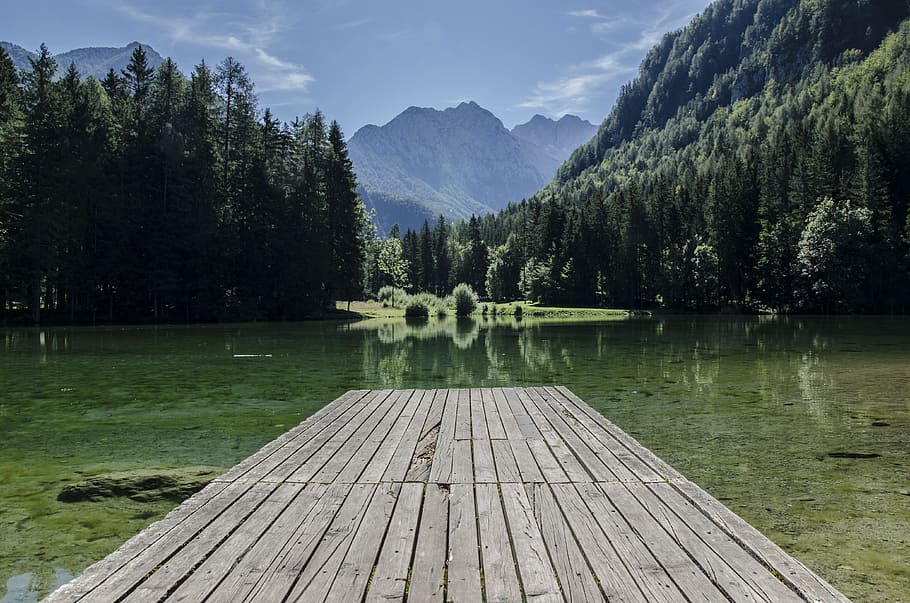 photography of river, water reflection on dock, nature, pier HD wallpaper
