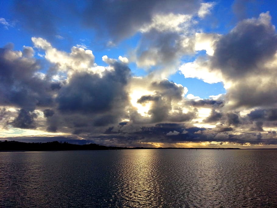 cloudy, clouds, ocean, sky, nature, blue, light, cloudscape HD wallpaper