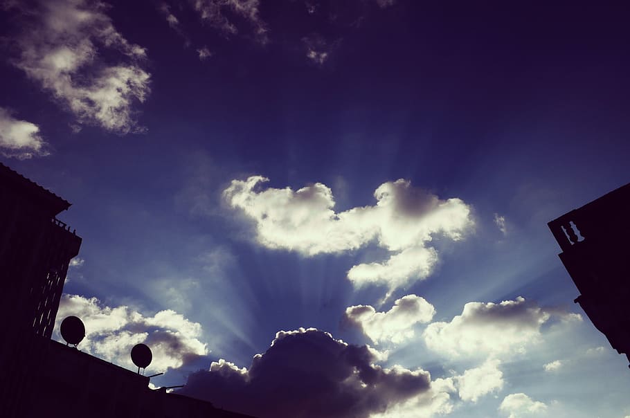 sky, clouds, blue, white, nature, cloudy, cloud - sky, low angle view HD wallpaper